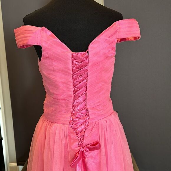 Women’s Pink Off the Shoulder Full Length Prom Party Dress Corset Back Size 8 - Picture 5 of 10
